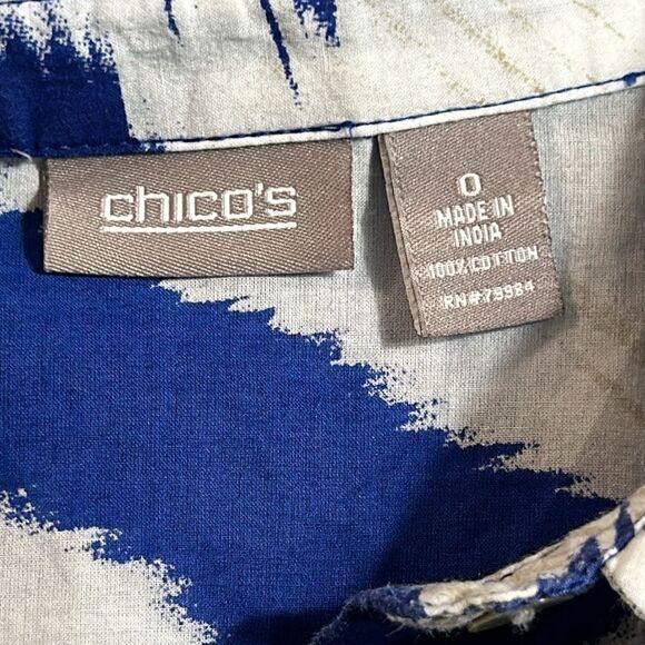 Chico's button down 100% cotton front pockets blue white tan abstract size 0 4 6 - Picture 8 of 8